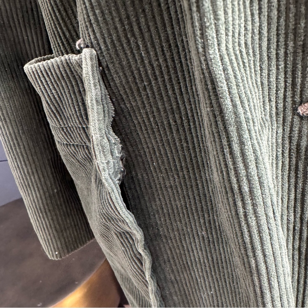 Vintage Olive Green Corduroy Utility Jacket Brass Buttons Retro Chic Earthy - Picture 4 of 12